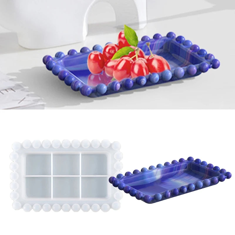 Rectangular Beaded Fruit Storage Box Epoxy Resin Mold Tray Plate Dish Casting