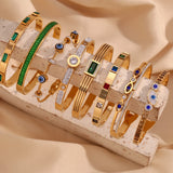 Rectangular Round Shell Demone Eye Line Bracelet 18K Plated Stainless Steel