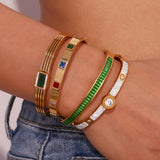 Rectangular Round Shell Demone Eye Line Bracelet 18K Plated Stainless Steel