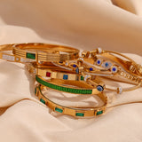 Rectangular Round Shell Demone Eye Line Bracelet 18K Plated Stainless Steel