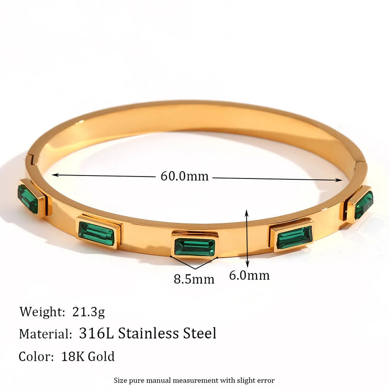 Rectangular Round Shell Demone Eye Line Bracelet 18K Plated Stainless Steel