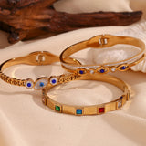Rectangular Round Shell Demone Eye Line Bracelet 18K Plated Stainless Steel