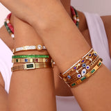 Rectangular Round Shell Demone Eye Line Bracelet 18K Plated Stainless Steel