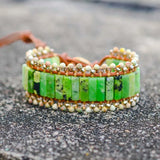 Stone Leather Bracelets Australian Jade Wristband Boho Jewelry Women Gift