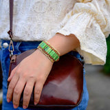Stone Leather Bracelets Australian Jade Wristband Boho Jewelry Women Gift
