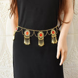 Red Acrylic Crystal Flower Waist Chain for Women Boho Vintage Tassel Belt