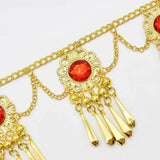 Red Acrylic Crystal Flower Waist Chain for Women Boho Vintage Tassel Belt