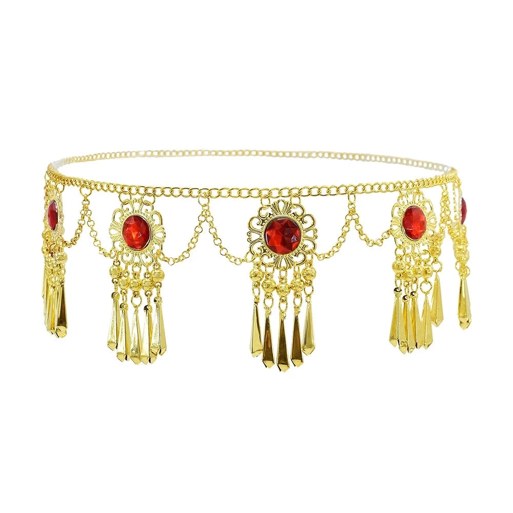 Red Acrylic Crystal Flower Waist Chain for Women Boho Vintage Tassel Belt