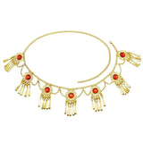 Red Acrylic Crystal Flower Waist Chain for Women Boho Vintage Tassel Belt