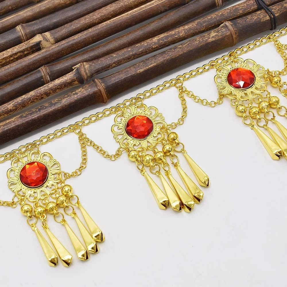 Red Acrylic Crystal Flower Waist Chain for Women Boho Vintage Tassel Belt