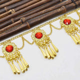 Red Acrylic Crystal Flower Waist Chain for Women Boho Vintage Tassel Belt