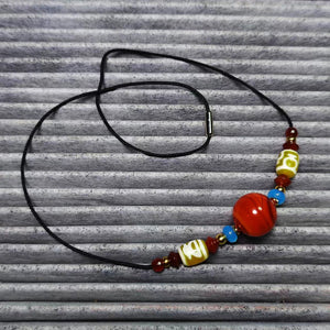 Red Agate Beads Tibetan Buddhist Wealth God Totem Dzi Necklace
