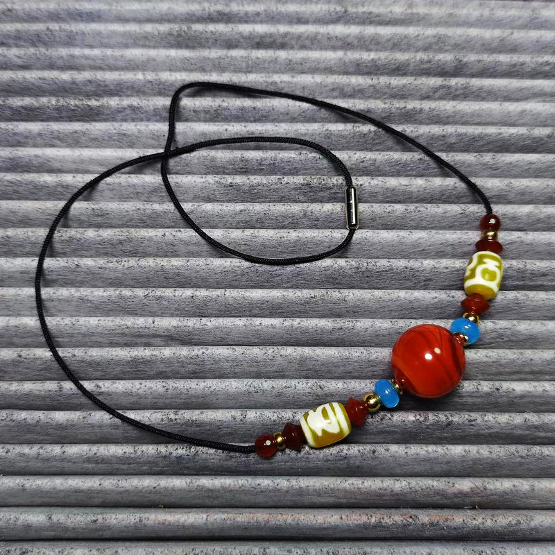 Red Agate Beads Tibetan Buddhist Wealth God Totem Dzi Necklace