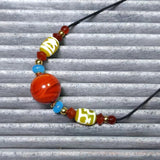 Red Agate Beads Tibetan Buddhist Wealth God Totem Dzi Necklace