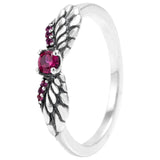 Red Angel Wing Line Art Love & People Peach Blossom Tilted Heart Solitaire Ring