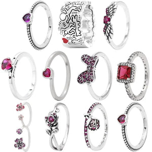 Red Angel Wing Line Art Love & People Peach Blossom Tilted Heart Solitaire Ring