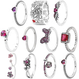 Red Angel Wing Line Art Love & People Peach Blossom Tilted Heart Solitaire Ring