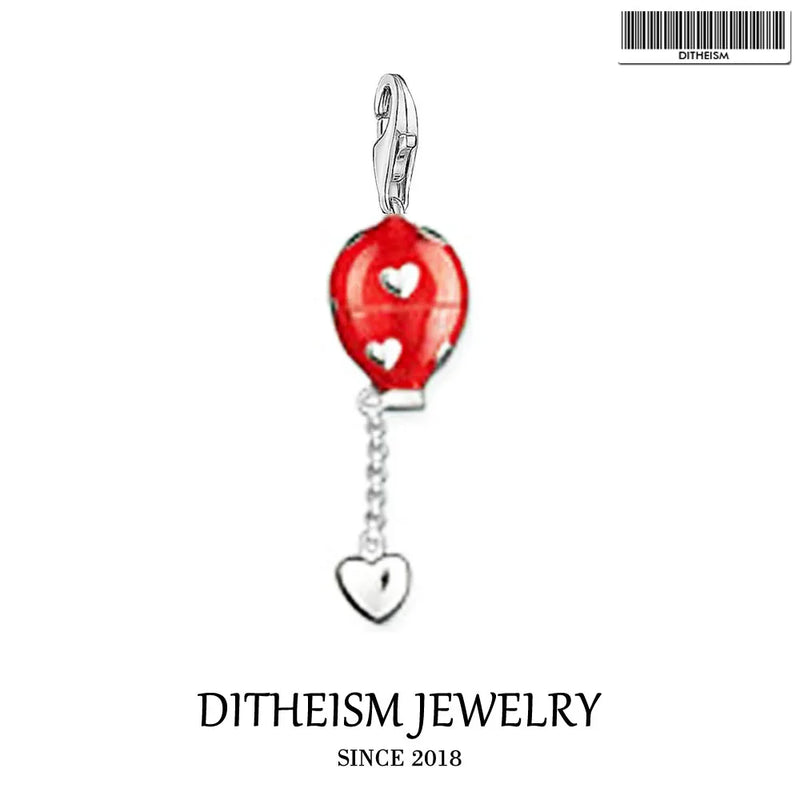 Red Balloon Charms Pendant 925 Sterling Silver Gift For Women Men