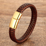 Red Leather Bracelet Charm Stainless Steel Magnet Bangle