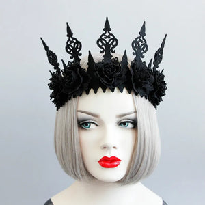 Red Flower Crown Tiara Hair Jewelry For Women Gothic Wedding