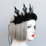 Red Flower Crown Tiara Hair Jewelry For Women Gothic Wedding