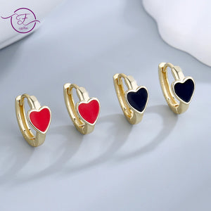 Red Heart Hoop Earrings 925 Sterling Silver Classic Jewelry for Women