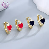 Red Heart Hoop Earrings 925 Sterling Silver Classic Jewelry for Women