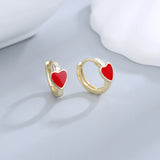Red Heart Hoop Earrings 925 Sterling Silver Classic Jewelry for Women