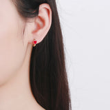 Red Heart Hoop Earrings 925 Sterling Silver Classic Jewelry for Women