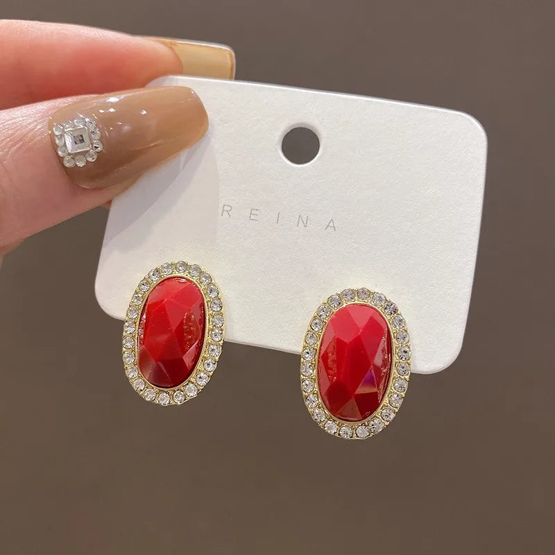 Red Crystal Geometry Earrings Boho Round Acrylic Female Wedding Jewelry