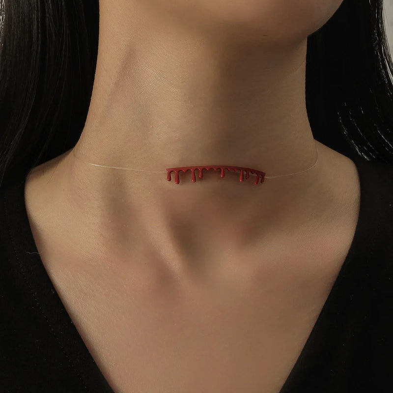 Red Blood Droplets Necklace Halloween Transparent Wire Blood Liquid Metal