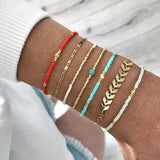 Red Gold Glass Beads Bracelet Women's Friendship Bangle Jewelry