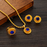 African Women Pendant Chain Earring Resizable Rings Jewelry Set
