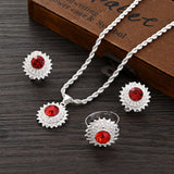 African Women Pendant Chain Earring Resizable Rings Jewelry Set
