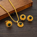 African Women Pendant Chain Earring Resizable Rings Jewelry Set
