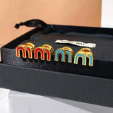Red Letter M Stud Earrings for Women Copper Dripping Enamel Small Studs