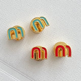 Red Letter M Stud Earrings for Women Copper Dripping Enamel Small Studs