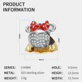 Red Bow Mouse Bead for Women Bracelet Necklace DIY Jewelry Gift S925 Silver