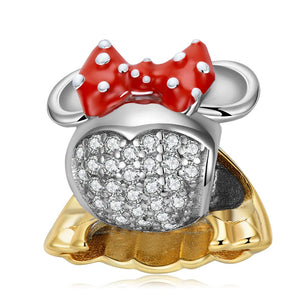 Red Bow Mouse Bead for Women Bracelet Necklace DIY Jewelry Gift S925 Silver