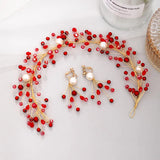 Red Bridal Hair Accessories Hand-beaded Toast Dress Fairy Red Headband Headdress