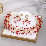 Red Bridal Hair Accessories Hand-beaded Toast Dress Fairy Red Headband Headdress