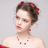 Red Bridal Wedding Hair Accessories Flower Crystal Chinese Style Tiaras Headband
