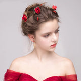 Red Bridal Wedding Hair Accessories Flower Crystal Chinese Style Tiaras Headband