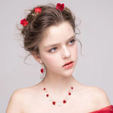 Red Bridal Wedding Hair Accessories Flower Crystal Chinese Style Tiaras Headband