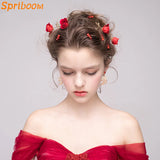 Red Bridal Wedding Hair Accessories Flower Crystal Chinese Style Tiaras Headband