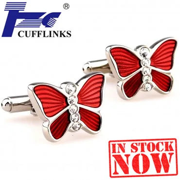 Red Butterfly Cufflink Cuff Link 2 Pairs