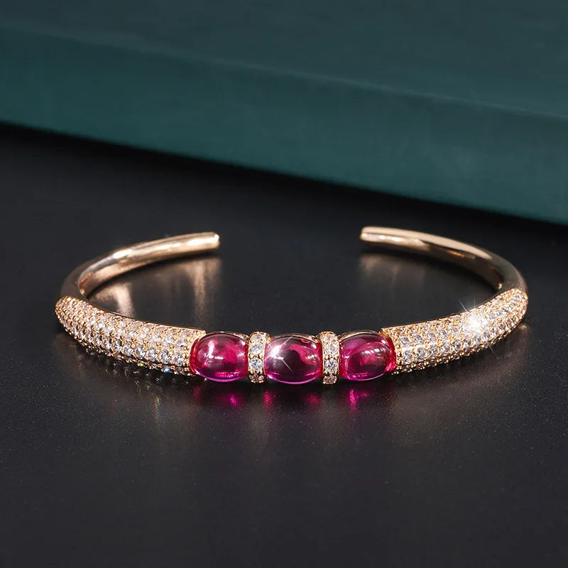 Red CZ Stone Bracelet Women Wedding Party Chain Jewelry