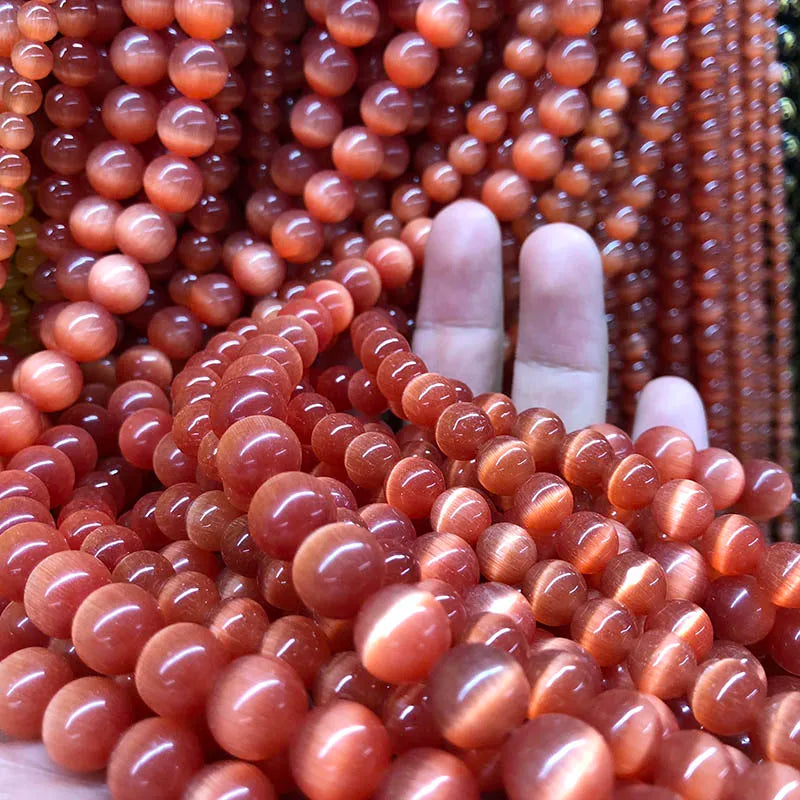 Red Cat Eye Beads 4/6/8/10/12MM Glass String Loose Space Opal DIY Charm Beads