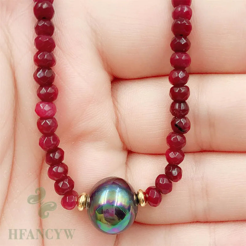 Red Chalcedony Shell pearl Necklace 18 Inches