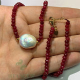 Red Chalcedony Freshwater Pearl Necklace 18 Inches Women Jewelry